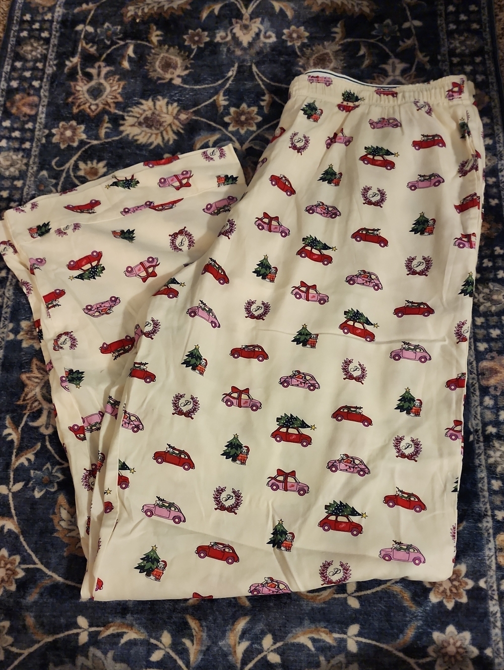 Holiday Car Print Cream Pajama Pants